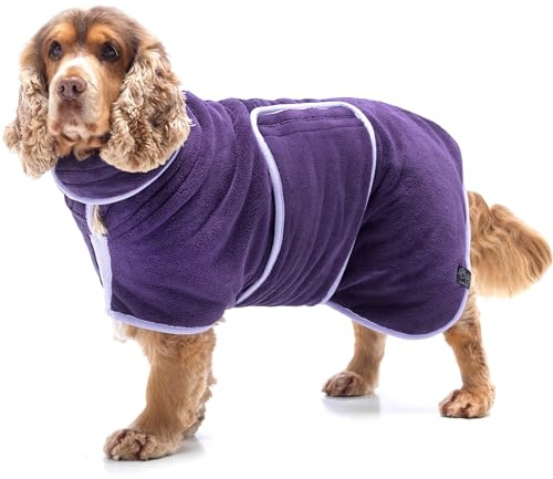 Lucky Paws® Hundebademantel – doppellagiger, Ultra-absorbierender & luxuriös weicher Bademantel Hund – Hunde in Minuten trocknen – Hundehandtuch & Hunde Bademantel in 1 (L, Aubergine)
