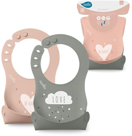 Nuvita 4370 - Set mit 2 rollbaren Silikon-Lätzchen - Rosa/Grün