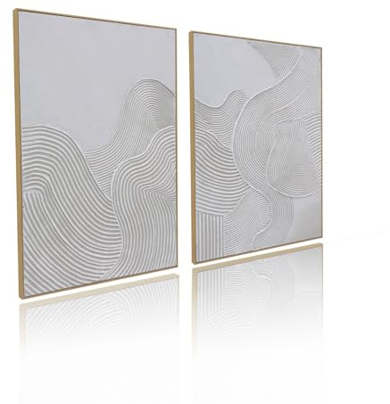 Framed Neutral Abstract Wall-Art Painting - Large Abstract Canvas Wall Decor 3D Curve Illustrations Hand painting for Living Room, Bedroom, Office - 2 Piece 28 x 40 Inch, Ready to Hang