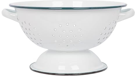 Argon Tableware 1x Grün 23.5cm Weiß Emaille-Sieb - Metall Küche Waschbecken Pasta Reis Essen Sieb Abtropffläche Schüssel mit Griffen