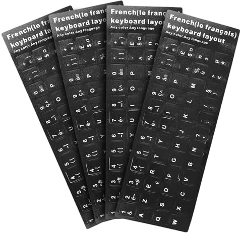 Autocollants de Clavier Français, Autocollants de Remplacement de Lettres de Clavier Français Fond Noir avec Lettres Blanches pour Ordinateur de Bureau PC Ordinateur Portable (4PCS)