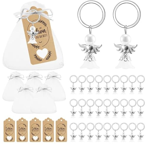 JIVIMOCO 36-teiliges Set Schutzengel-Anhänger, Schlüsselanhänger mit Organzabeutel, kleine -Anhänger als Gastgeschenke, Taufgeschenke, Konfirmationsgeschenke, Hochzeitsmitbringsel