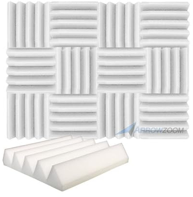 Arrowzoom Akustikpaneele Wedge 25x25x5cm Perlweiss | Akustikschaum mit hoher Dichte fuer Echoreduktion, Schallabsorption, Studio, Gaming und Home Office