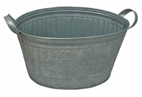 zeitzone Zink Blumentopf Oval Zinkwanne mit Griffen Pflanztopf Zinktopf Antik-Stil 38cm