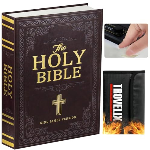 Bokkassaskåp med kombinationslås, dolt kassaskåp (25 x 19 cm) med brandsäker väska, hemlig avledningssäker, ihålig boklåda dold förvaring, kassaskåp för kontanter (bibel)