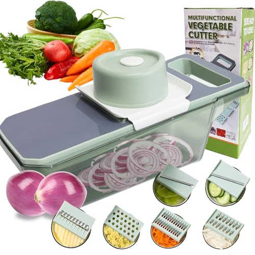Lintriguingly Grün 6-tlg - Gemüsehobel, Gemüsereibe，Multifunktionaler Gemüseschneider, Zwiebelschneider, Küchenhelfer und Reibe, Gurkenhobel, Zwiebel Zerkleinerer, Perfekt für Küche und Geschenk