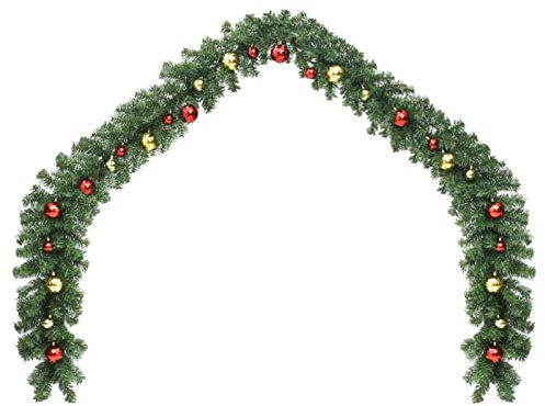 Homgoday Weihnachtsdekoration, Weihnachtsdekoration, Weihnachtsdekoration für den Außenbereich, Weihnachtsgirlande mit Kugeln und LED-Lichtern, 10 m