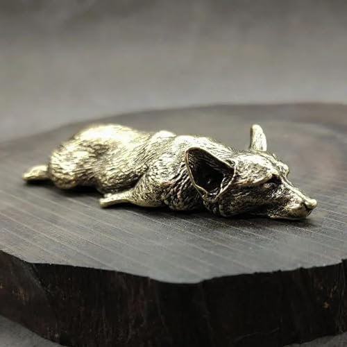 JUDUOYANXIAN Vintage-Messing-Dekor, 8,2 x 3,1 x 1,5 cm, reines Kupfer, Welpe, Miniatur-Figuren, massives Messing, Tier, Hund, Desktop-Ornament, Dekoration, Basteln, Briefbeschwerer, Tee, Haustiere