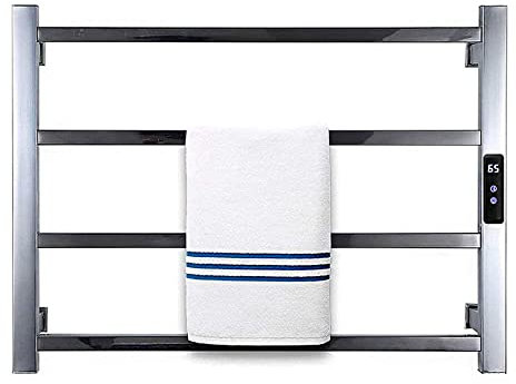 Electric Heated Towel Rail, Towel Warmer with Timer Wall Mount Heated Towel Rail Radiator 1-8H Timing & Heating Temperature 45-70 Fahrenheit, Electric Towel Rack 4 Square Bar 68W