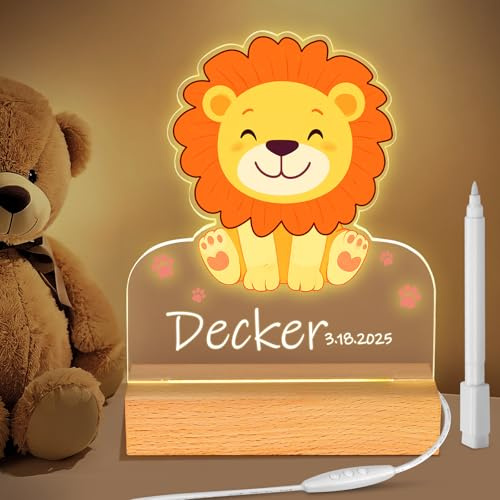 CENOVE Veilleuse Bébé Personnalisé, Personnalisé Lion Lampe Chevet Enfant, pour Enfant,Nouveau-né,Garçon,Fille,Cadeau de Anniversaire Noël Baptême