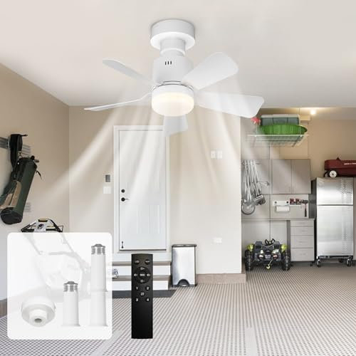 GEADI Screw in Ceiling Fan Light, Dimmable LED Ceiling Lamp Fan for Bedroom E27 Socket with Remote Control, Adjustable 4 Speed 3 Color Temperature, 45 cm White
