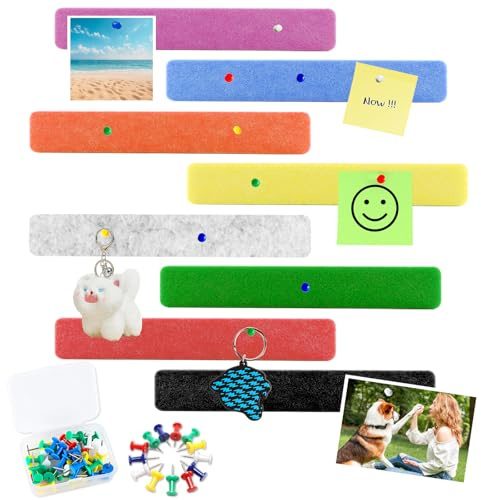Yanghad 8 Strisce Lavagna in Feltro di Sughero con Puntine, Bacheca in Sughero da Parete per Appendere Foto, Programmi, Bacheche, Decorazioni da Parete per Appunti e Ufficio (Multicolore)