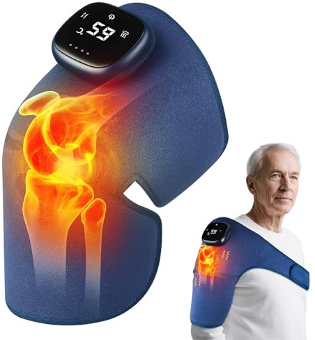 Schnurloses Knie Massagegerät, Kniemassagegerät mit 5 Heizstufen und 8 Vibrationsmodi, Schulter, Ellbogen und Knie-Massagegerät, Für Schwellungen, Steifheit, Verletzungen und Beschwerden (M)