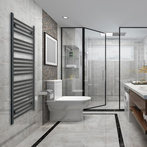 Radiateur de salle de bain plat et droit pour sèche-serviettes - Turkish Zone de chauffage central - 650 mm de large - 1200 mm de large - Noir