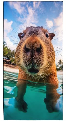 YISUMEI Lustiges Capybara-Selfie Strandtuch XXL 180x90cm - Schnelltrocknendes Mikrofaserhandtuch mit Tasche, Saugstark Sandfrei - Leichtes Reisehandtuch für Strand, Pool
