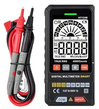 QAVLXIE Multimètre numérique Intelligent Portable HT124B, voltmètre, testeur de condensateur, véritable Tension Alternative, Ohm, HZ, diode, continuité