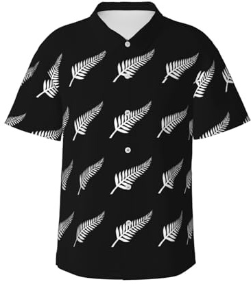 ZORIN Mens Hawaiian Button Shirt New Zealand Silver Fern Emblem Summer Tropical Holiday Beach Party Funky Top 2XL
