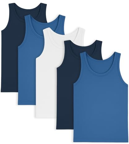 Boys Pack of 5 Vests Soft Cotton Underwear White Blue Mix Age 2-12 (UK, Age, 5 Years, 6 Years, Regular, Blue White Mix)