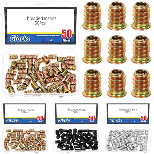 Glarks 50pcs zincato M6 x 15mm inserti filettati dadi, acciaio al carbonio Hex socket drive dadi inserti per telaio letto, tavole, legno mobili bullone fissatore