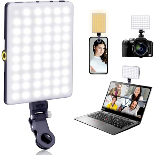 Luce per selfie a 60 LED, 3 modalità di illuminazione, clip ricaricabile su telefono/laptop/fotocamera e CRI 97+ per laptop/telefono, fotocamera iPhone, videoconferenza, Youtube, TikTok, trucco Vlog