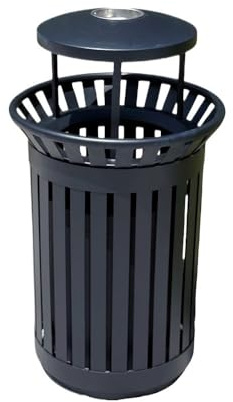 huanglyc-232 Bote de basura, Papelera de exterior de gran capacidad calada con cenicero, de metal, 50 l, Contenedores de basura al aire libre(Negro)