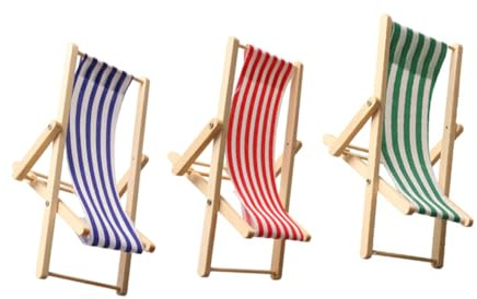 HEMOTON 3stücke Minimöbel Für Puppenhäuser Aus Holz Mini-strandkorb Mit Liegestühlen Für Outdoor-szenen Puppenhaus-zubehör Zum Basteln Und Dekorieren