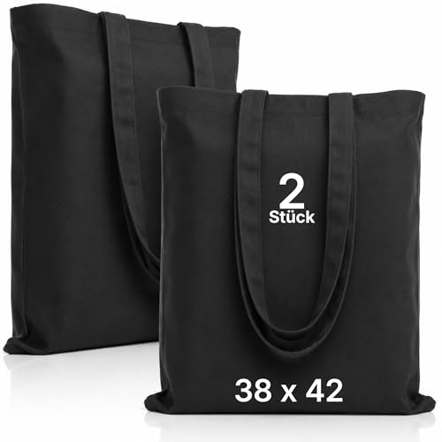 LEATEX Stoffbeutel 38×42 cm – Premium Baumwolltasche 220 g/m² mit langen Henkeln & Bodenfalte – robuste Einkaufstasche & Shopper – unbedruckt zum Bemalen & Bedrucken