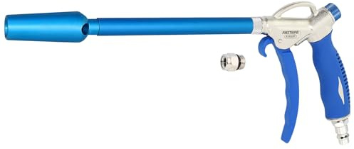 FIRSTINFO Druckluftpistole Hochdurchfluss 2590L/min Verlängerung A18563FEU | Aluminiumgehäuse, 2X Luftstrom 2590L/min, Drehregler, inkl. 152mm Verlängerungsdüse+2 Adapter, 12 Monate Garantie, Taiwan