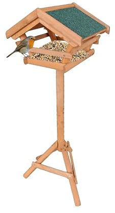 Relaxdays Casa per Uccelli con Supporto, Tetto Impermeabile, Giardino e terrazza, mangiatoia in Legno, Arancione