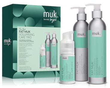Fat Muk Volumising Care Trio Pack - Shampoo, Conditioner and Dust Powder for Fine Hair - Weightless Volume Enhancement and Strengthening Formula