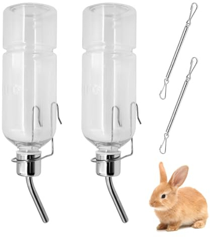 2 Pièces Biberon Lapin, 350ml Abreuvoir Automatique avec Support, Suspendus Lapin Deau Distributeur, sans Goutte à Goutte, pour Rongeurs, Cochons d'Inde, Hamsters