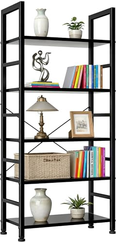 SageNest 5 Tier Bookshelf, Free Standing Wooden Bookcase with Open Storage Shelves with Metal Frame, Sturdy Shelf Organization Display Rack for Living Room, Bedroom, Home Office, 62.2 Tall, Black