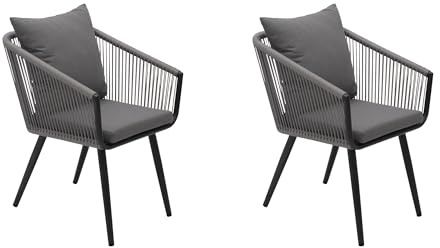 DEGAMO Gartenstuhl Riva, Aluminium wetterfest anthrazit + Rope grau, mit Kissen grau, modern, Outdoor, 2 STCK.
