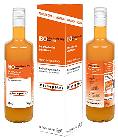 Miesepeter Likör - IBO Scheißlaune-Weg 800 akut (Maracuja + Vodka, 0,7l Flasche) im Geschenkkarton