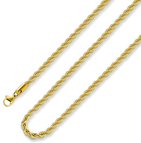 Monily 24K Gold-Plated Chain Necklace for Men 2.5MM 18 Inches Stainless Steel Twist Rope Chain for Women Mens