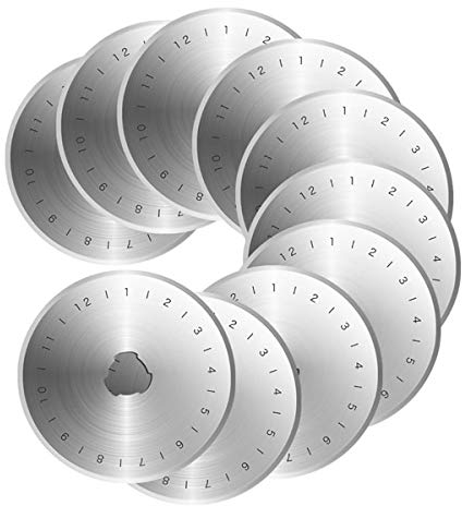rosenice Rollschneider Klingen 45mm, 10 Stück Rollschneider Stoff, Titan-Rollklinge, Ersatzklingen, Rollschneider mit Messskala Stoffschneider Rundklingen Cutter für Quilten, Papier, Stoff, Nähen