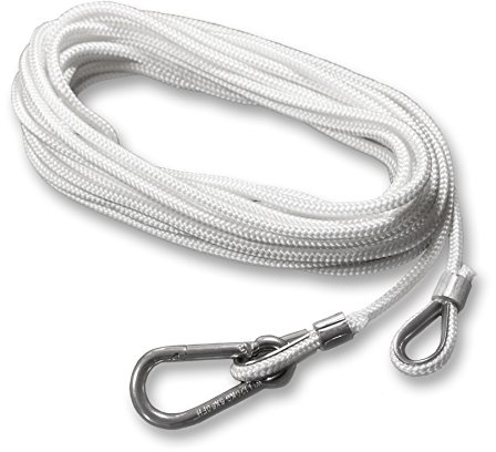 FBS PES Hissseil Fahnenseil Ersatzseil Flaggenseil mit Karabiner für Fahnenmast mit Standard Hiss-Vorrichtung, Ø 5 mm - Länge 9,6m, geflochten weiß Schnur Leine, Nennhöhe 6m