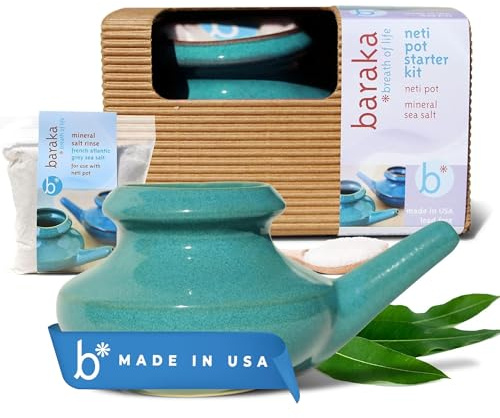 Handcrafted Ceramic Neti Pot Starter Kit w/ 2 oz Mineral Sea Salt – Durable Stoneware for Nasal Rinse – Relaxing Home Wellness Tool – Ideal Gift for Women – Helps with Snoring & Sinus Care (Jade)