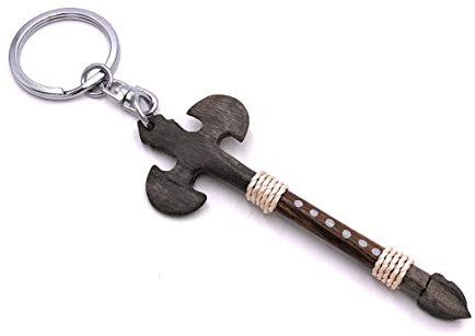 H-Customs Knight Axe Hache Arme Bois Noble Main Porte-clés Pendant