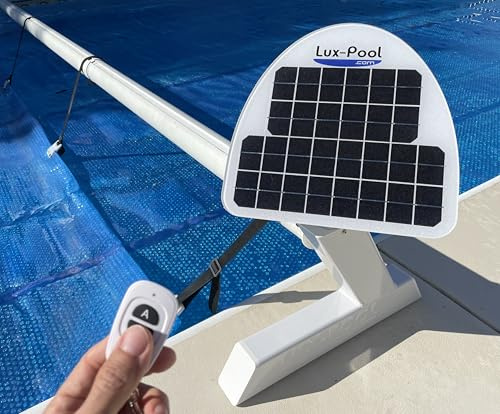 Solar Battery Charged, Motorized Solar Blanket Reel Roller (White) - Click-of-Button Simple Operation - Suitable for Rectangular Swimming Pools up to 20x40'
