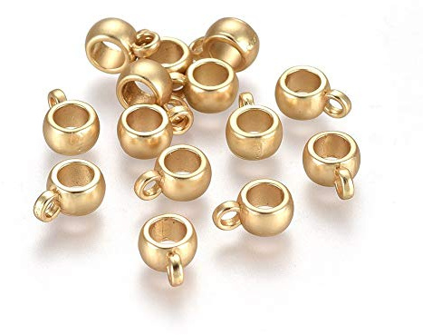 Craftdady 100Pcs 18K Gold Column Bail Beads Smooth Alloy Barrel Hanging Adapters Hanger Links Connectors 9x6mm for Bracelet Pendant Necklace Jewelry Making