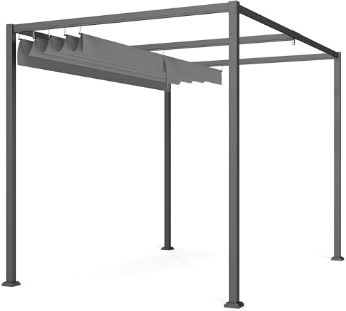 Outsunny 3 x 2m Metal Outdoor Pergola with Retractable Roof, Outdoor Gazebo Canopy Shelter with Drainage Holes for Garden, Patio, Lawn, Grey
