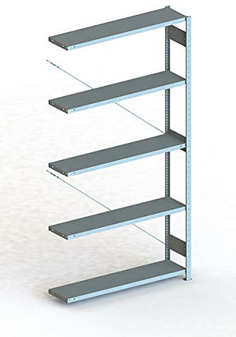 Meta Anbauregal - Zum Ausbau eines Lagerregales - 5 Böden - Farbe Silber - 250 x 130 cm 30 cm tief