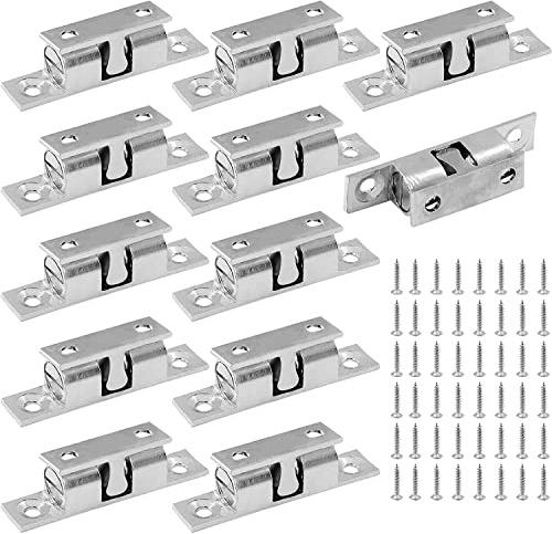 Jiozermi 12Pcs 2/ 50mm Double Ball Tension Roller Catch Latch, Solid Brass Hardware Fitting with Screws for Cabinet, Closet & Furniture Door, Chromium Plated