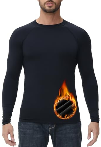 HUGE SPORTS Maglie Termiche da Uomo Invernale Biancheria Intima a Maniche Lunghe ad Asciugatura Rapida per Corsa Ciclismo Sci Nero L