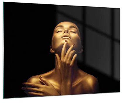 Quadro su Vetro 100x70cm Stampe da Parete in Vetro Oro donna pezzo Grandi Decorazione Murale Camera da Letto Cucina 1 pezzo Quadri Moderni Soggiorno Grafica Immagini Wall Art GAA100x70-4573