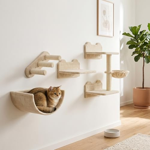 PawHut Cat Wall Furniture 4 PCS Set for Indoor Kittens, Beige