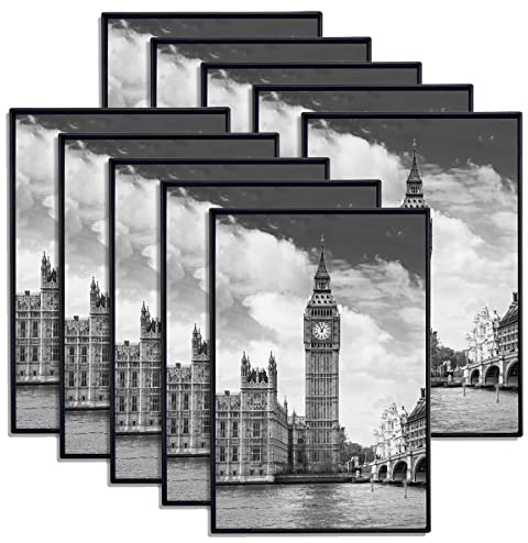 GOmaize Front Loading Black Picture Frame 4x6 Set of 10 Wall and Table Mounting