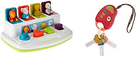Battat Baby Spielzeug Motorikspielzeug – Pop Up Activity Center mit Tieren – Lernspielzeug mit Tasten zum Drücken & B. Toys Funkeys Spielzeugschlüssel Rot – Autoschlüssel Spielzeug