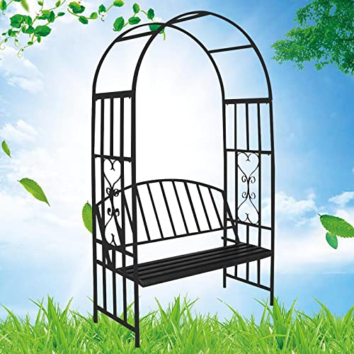 Noir Arche De Jardin Treillis De Jardin avec Banc Arceau À Rosiers Largeur 114cm Haut206cm Arcade De Tonnelle De Jardin pour Plantes Grimpantes